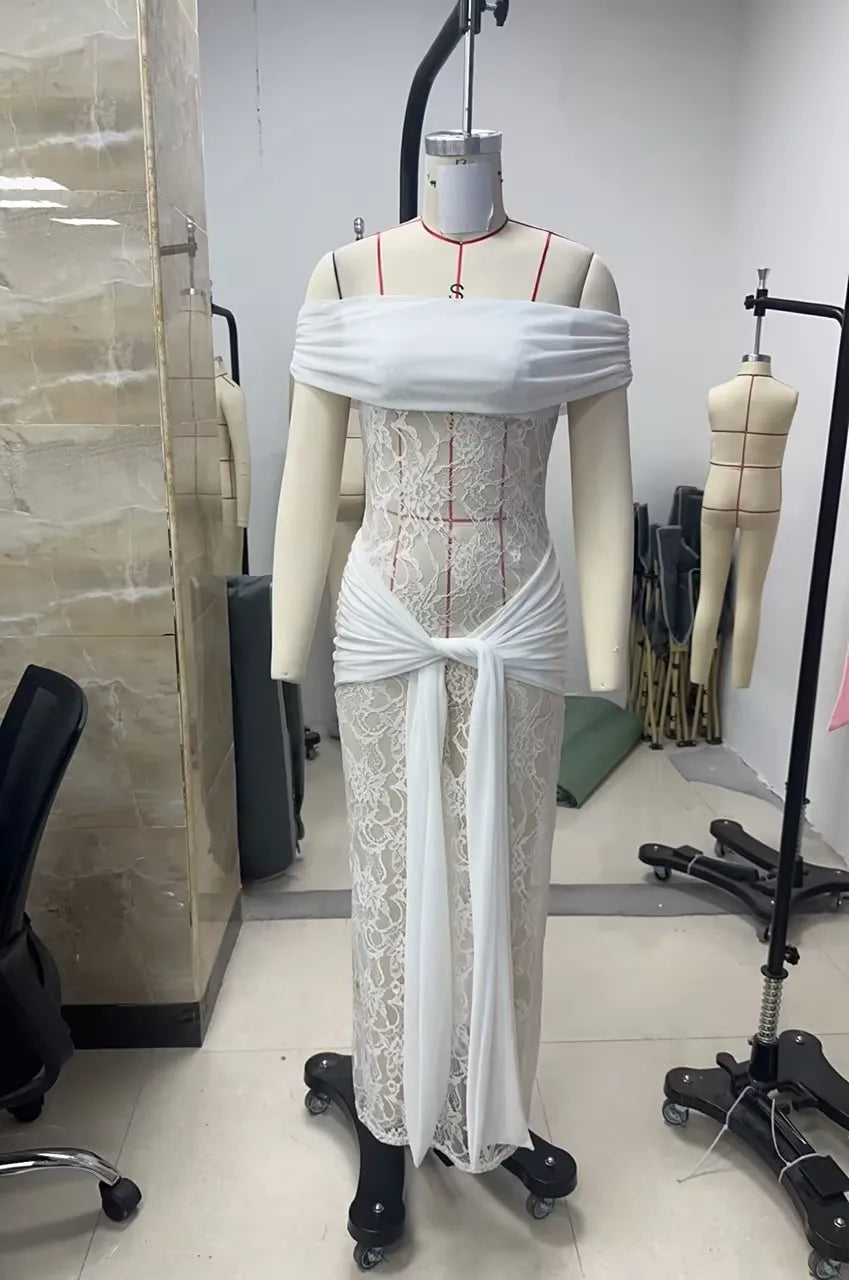 Elegant Off-Shoulder Lace Maxi Dress