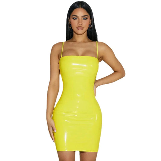 Vibrant Yellow Patent Mini Dress