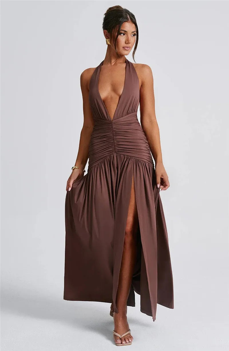Vixen Slit Gown - Deep V-Neck Maxi