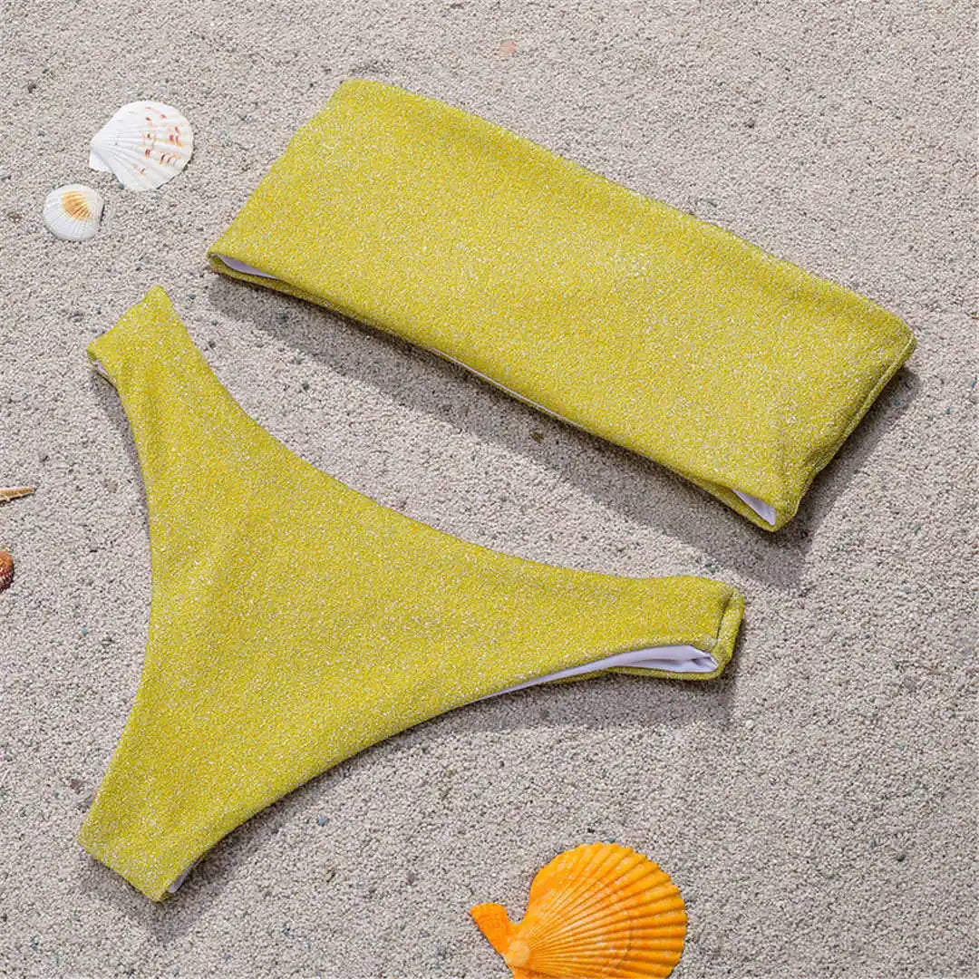 Golden Wave Bikini - Metallic Bandeau Set