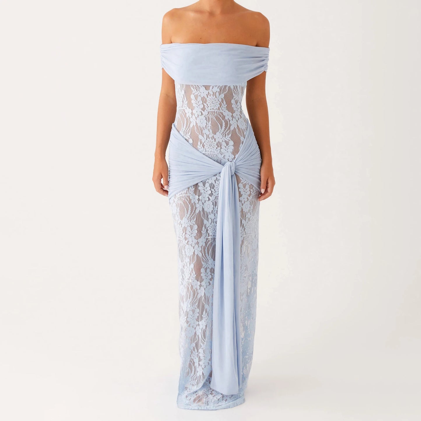 Elegant Off-Shoulder Lace Maxi Dress
